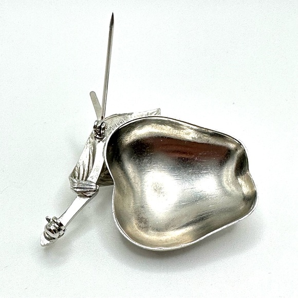 Vintage Costume Signed Giovanni Apple Fruit Brooch Silver Tone Mid Century MCM - Picture 4 of 6